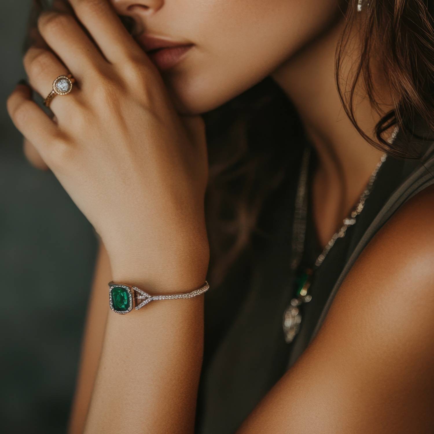 A bracelet worn with a ring